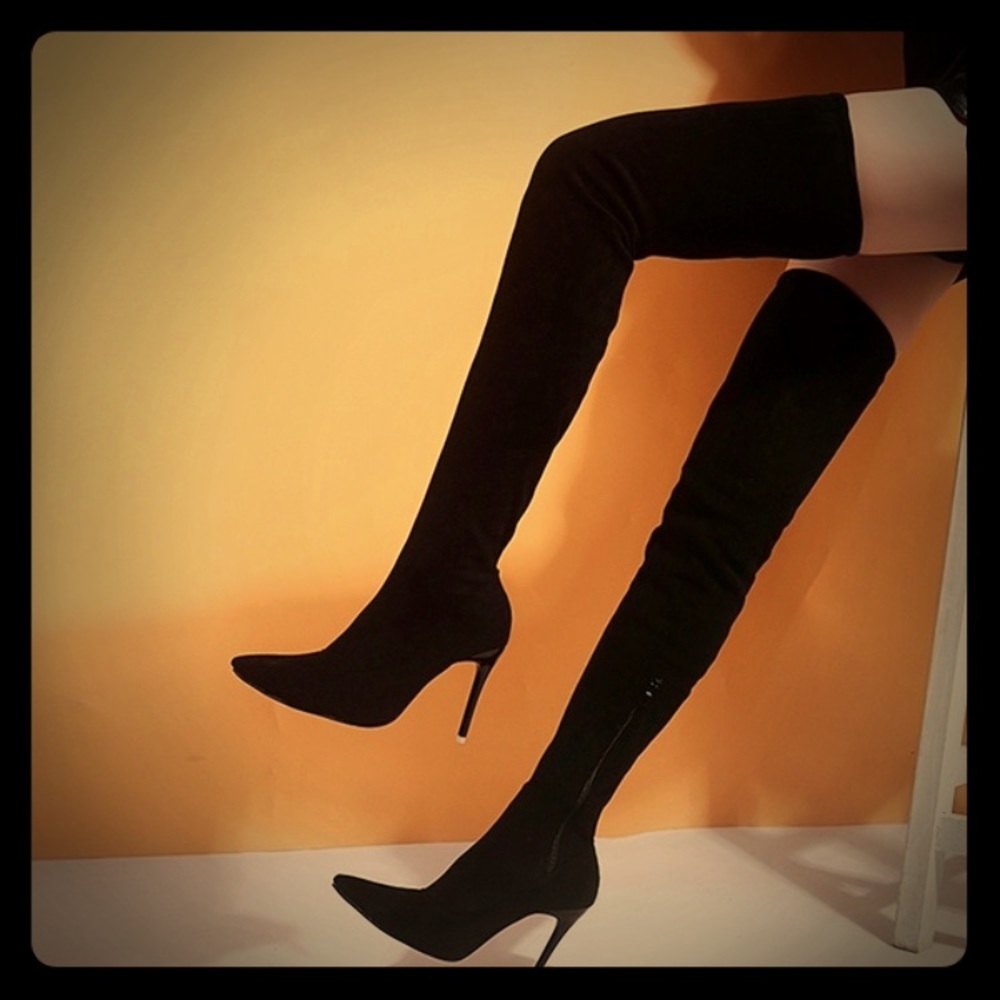 Black thigh high boots